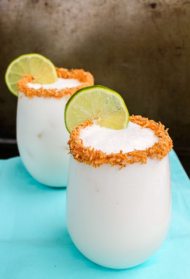 two glasses of Coconut Lime Daiquiri Cocktail with Rum 