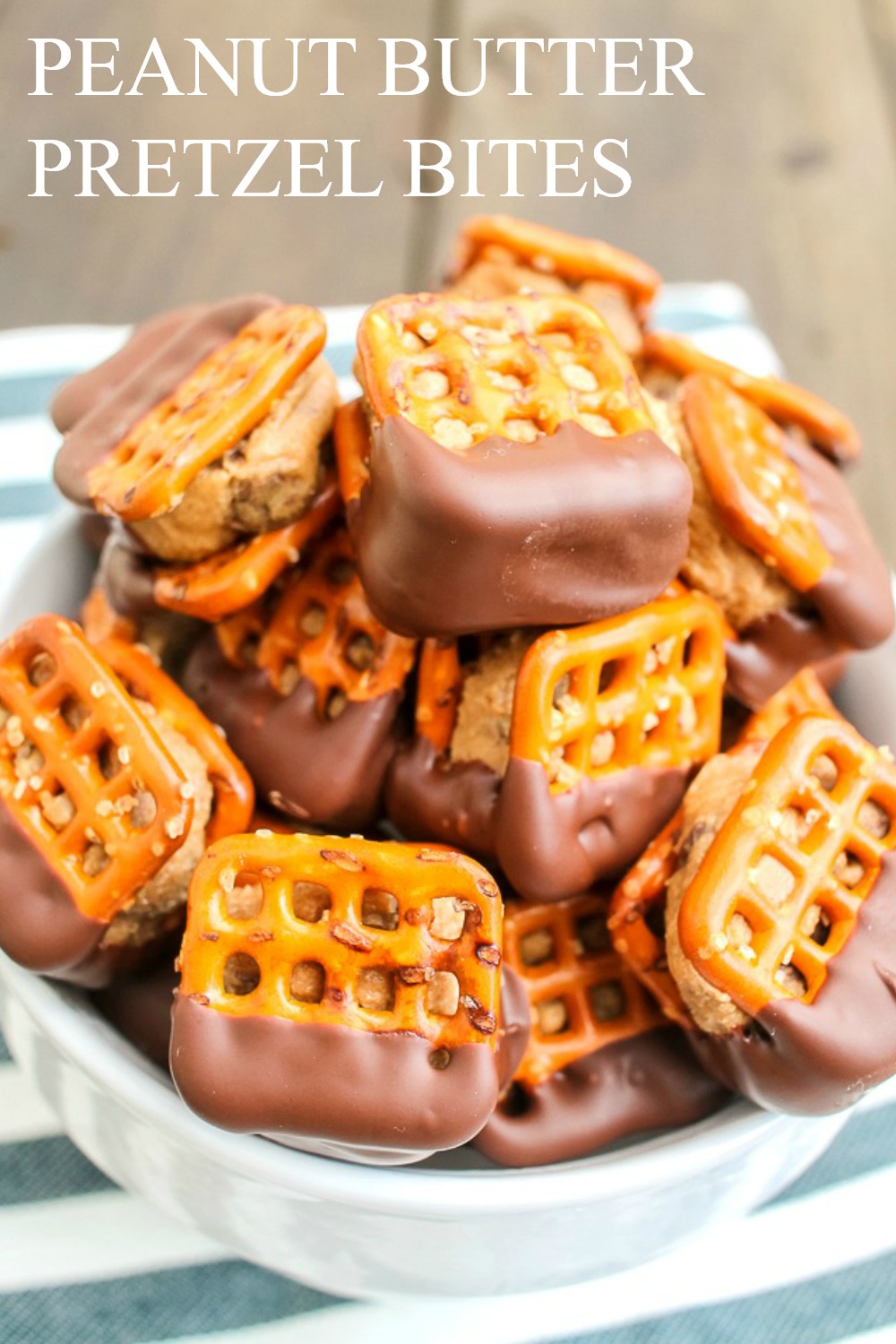 a bowl of peanut butter stuffed pretzels covered in chocolate