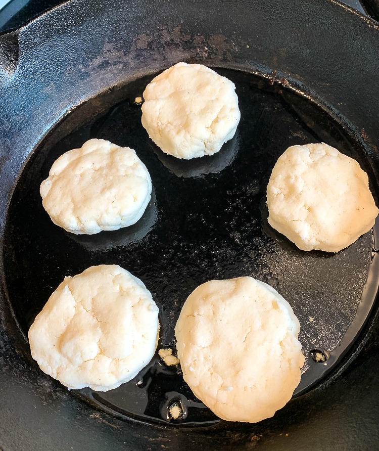 arepa dough in a frying pan