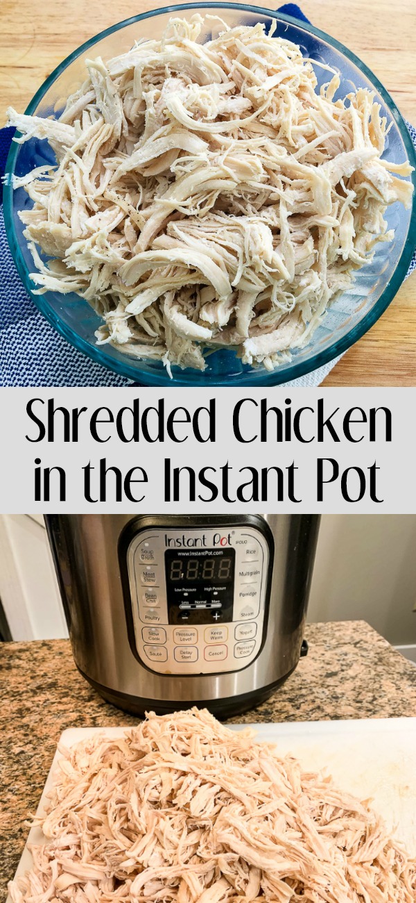 pinterest image for shredded chicken in the instant pot