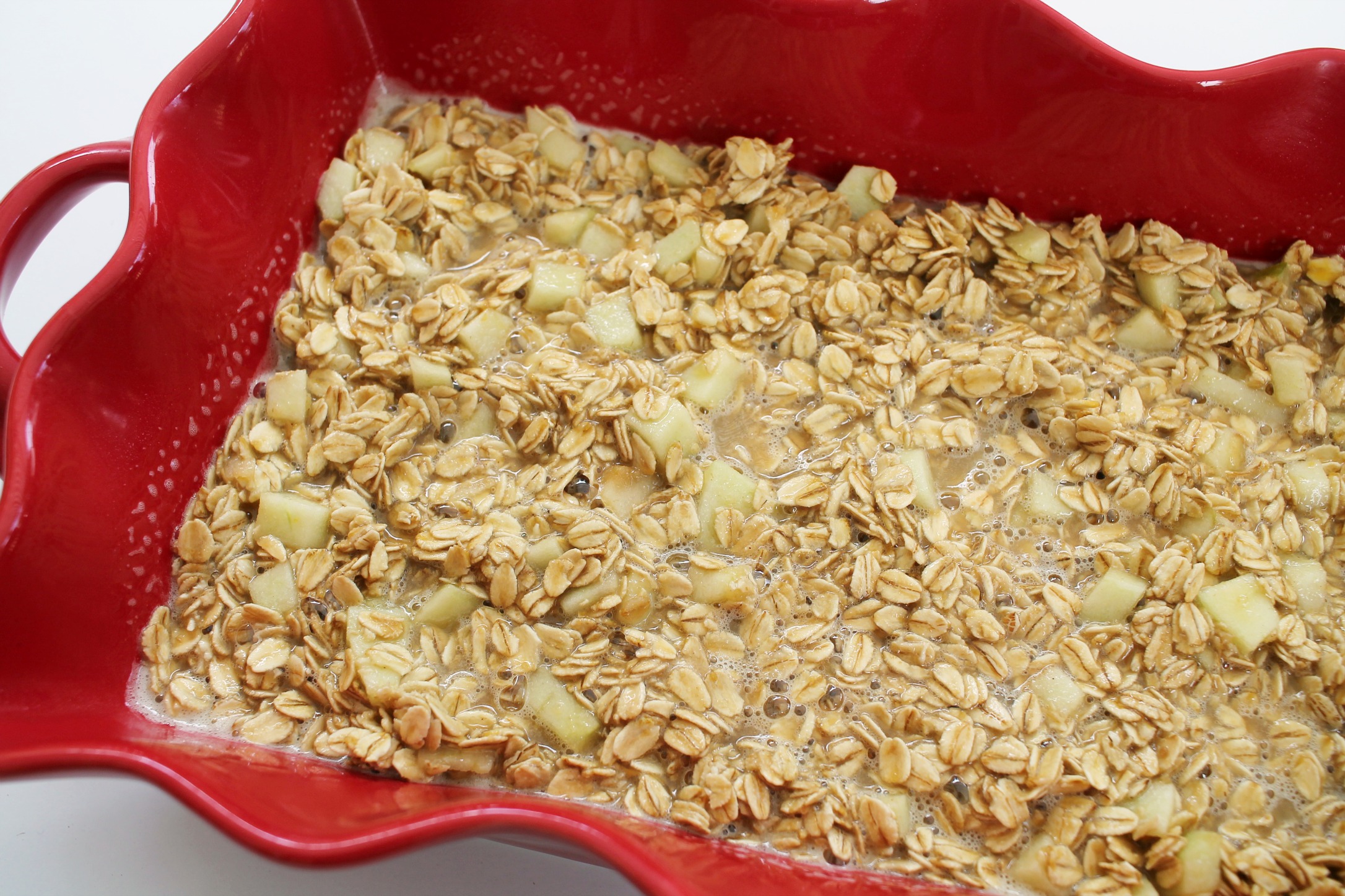 up close shot of unbaked apple cinnamon oatmeal