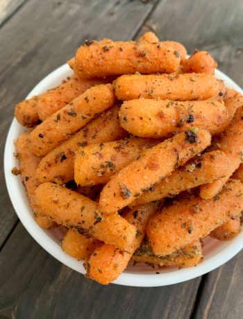 parmesan roasted carrot in a white bowl