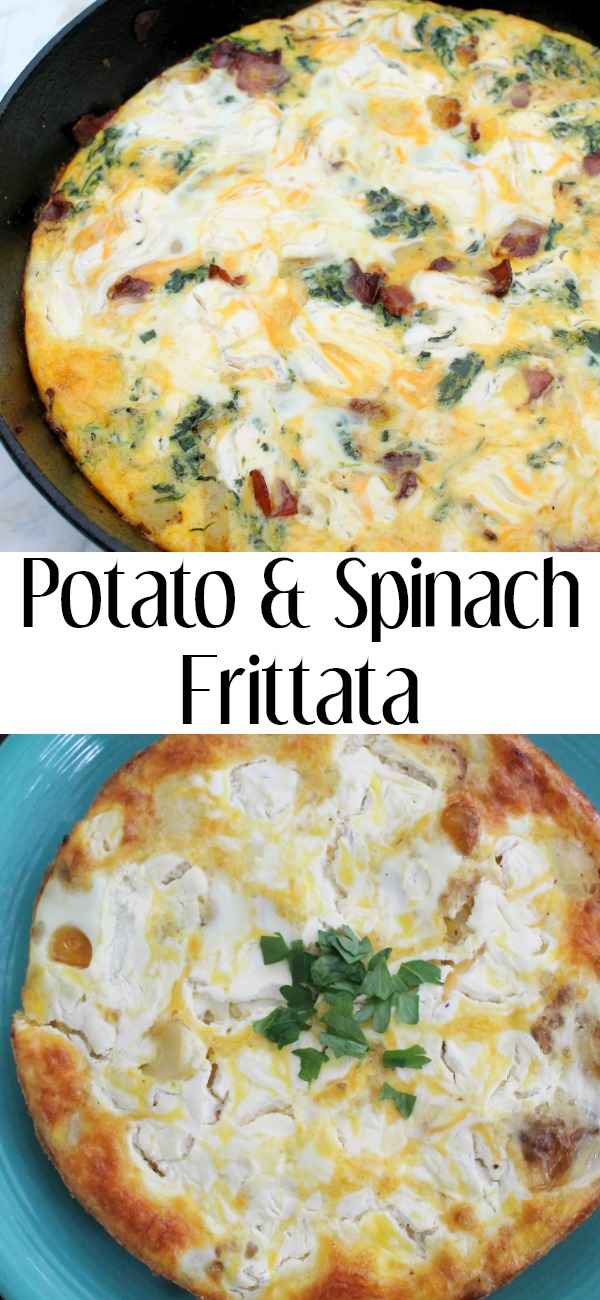 pinterest image for spinach and potato frittata