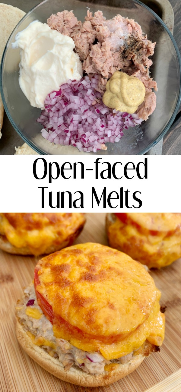 pinterest image for open faced tuna melts