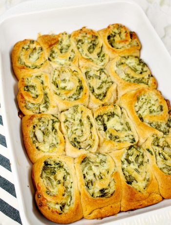 Spinach and Artichoke Crescent Rolls in a white pan