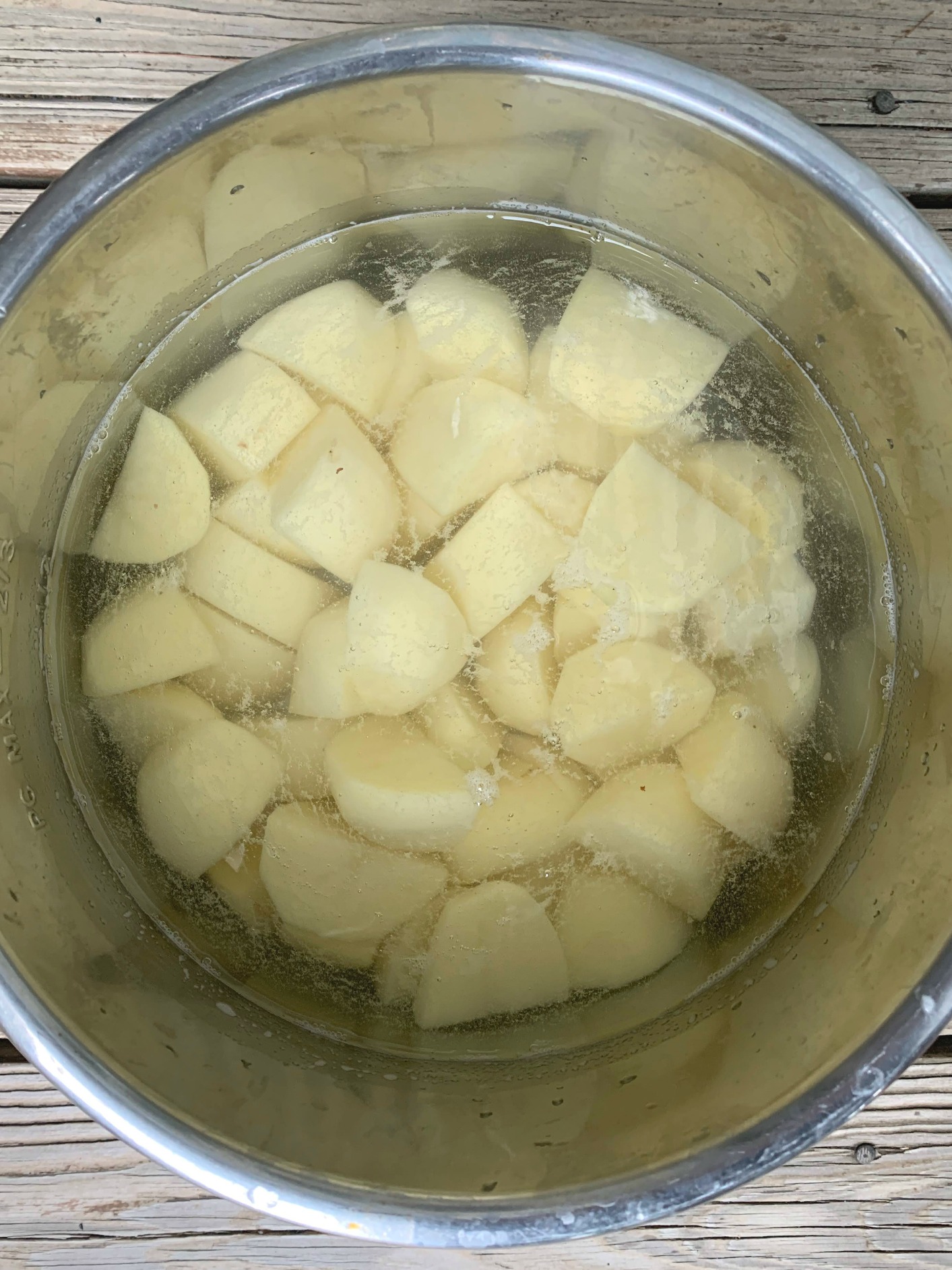 diced potatoes in water in an instant pot insert