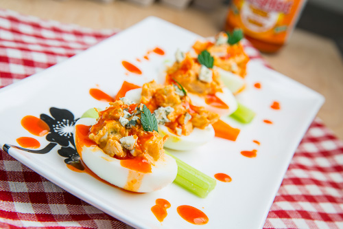 Buffalo Chicken Deviled Eggs from Closet Cooking