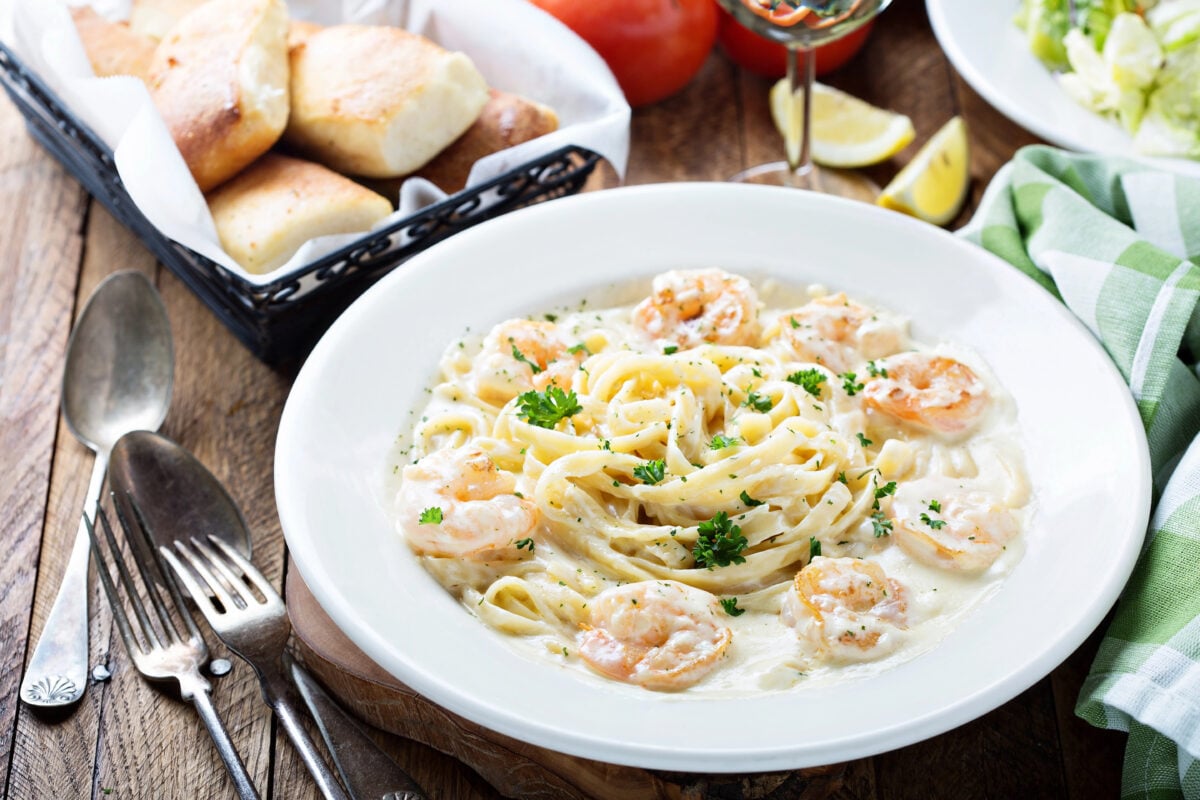 Fettuccine Alfredo with shrimp
